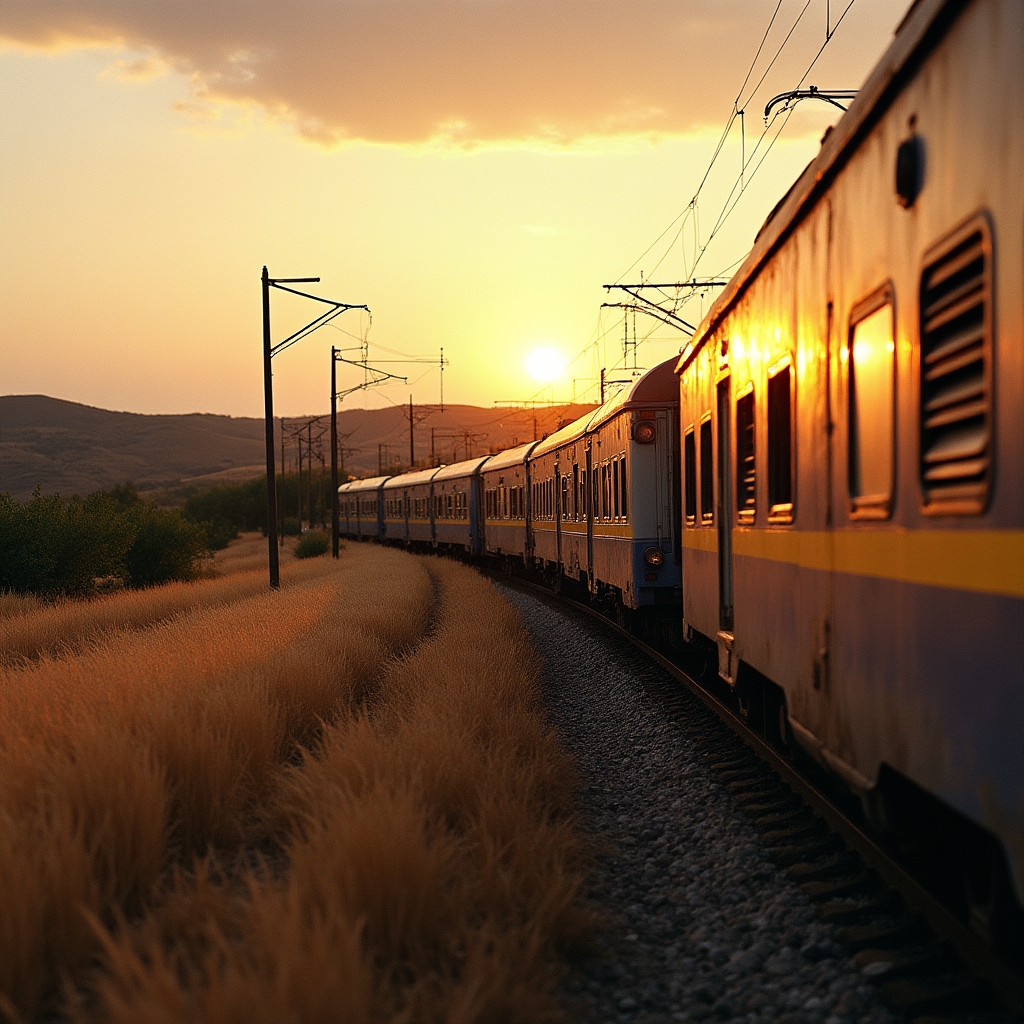 Treno regionale che attraversa la campagna italiana al tramonto